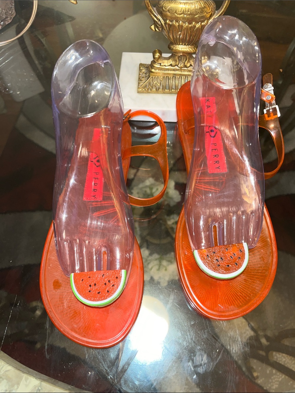🍉Katy Perry Collection orange jelly sandals with watermelon charm🍉